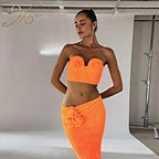 orange crochet two piece set