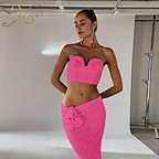 rose red crochet two piece set